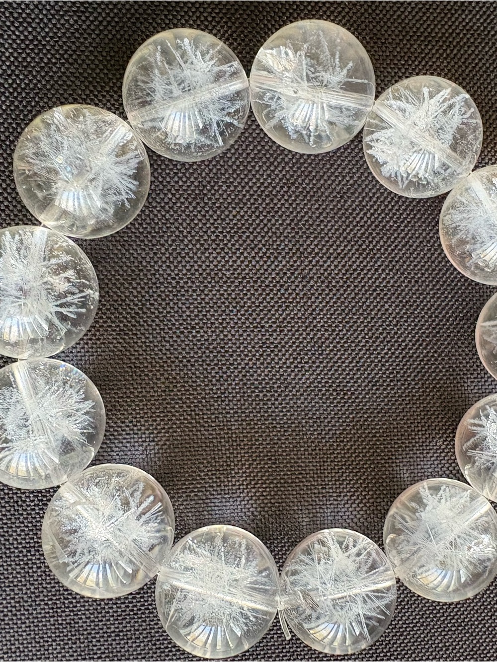 Very rare, 16 MM rainbow, snowflake phantom quartz bracelet